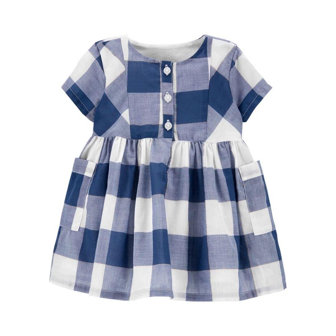 VESTIDO OSHKOSH CUADROS  AZUL NIÑA - Mibebu -  Ropa Infantil