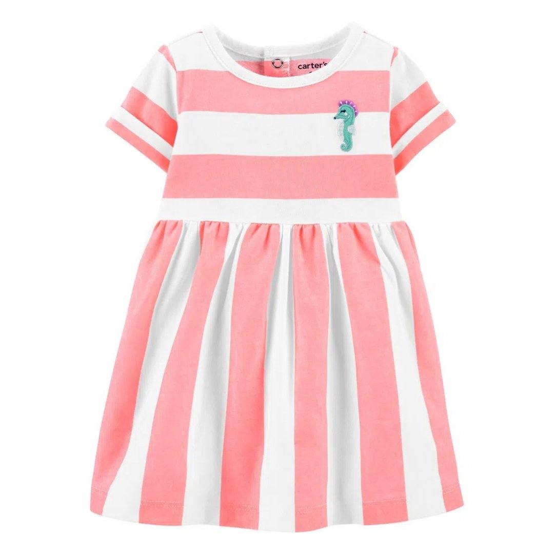 VESTIDO RAYAS BLANCO Y ROSA CARTERS NIÑA - Mibebu -  Ropa Infantil