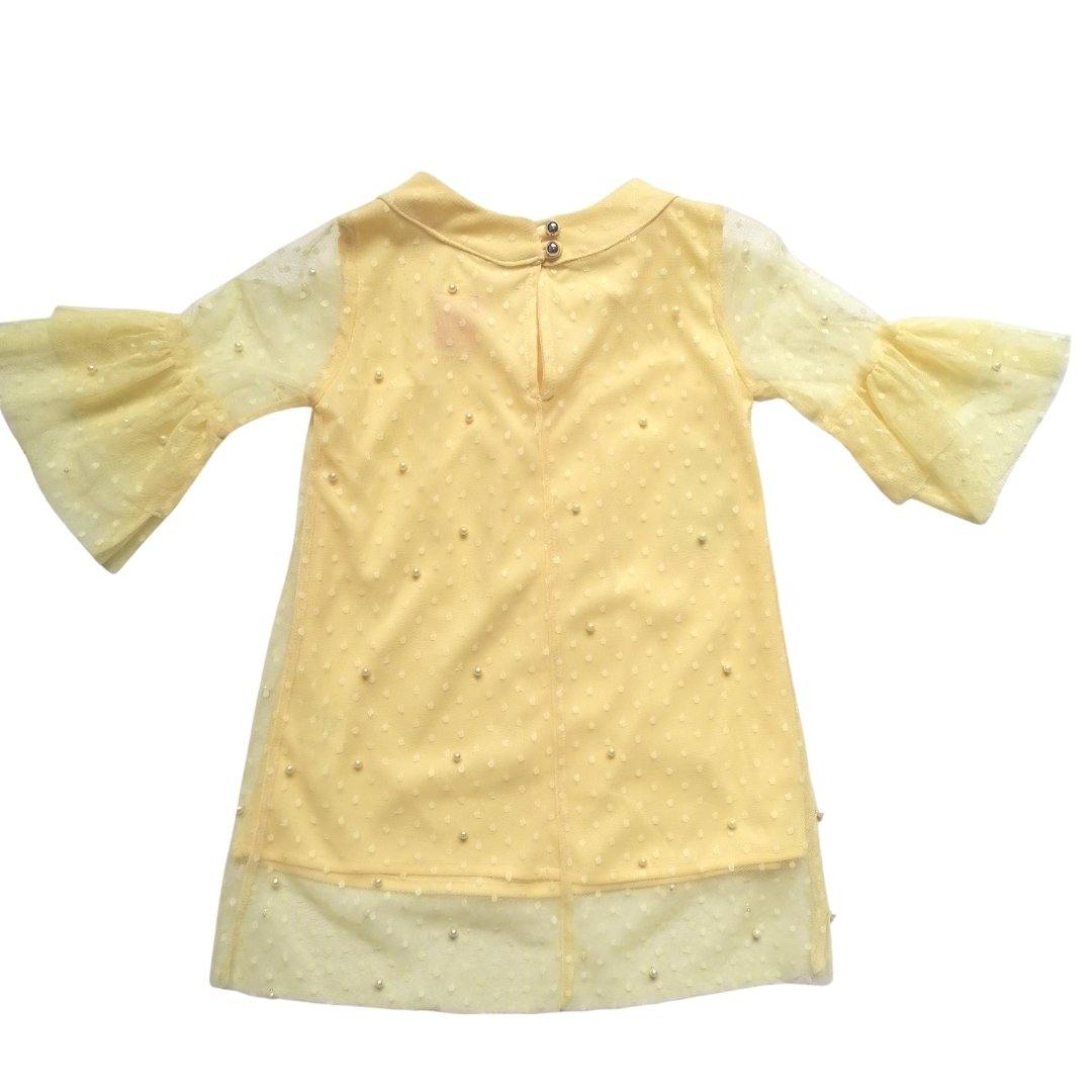 VESTIDO  ENCAJE AMARILLO PASTEL PERLAS NIÑA - Mibebu -  Ropa Infantil