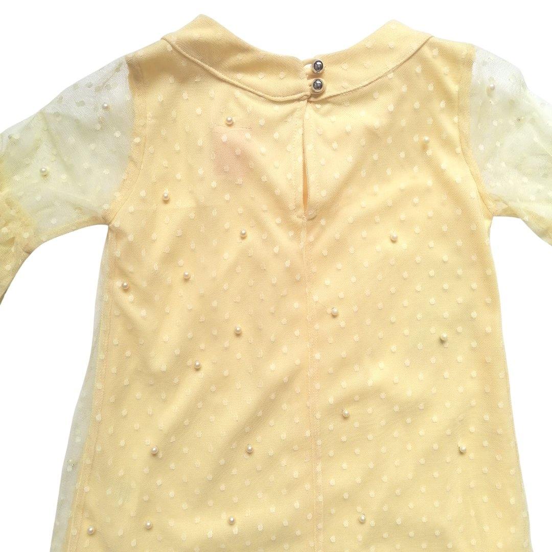 VESTIDO  ENCAJE AMARILLO PASTEL PERLAS NIÑA - Mibebu -  Ropa Infantil