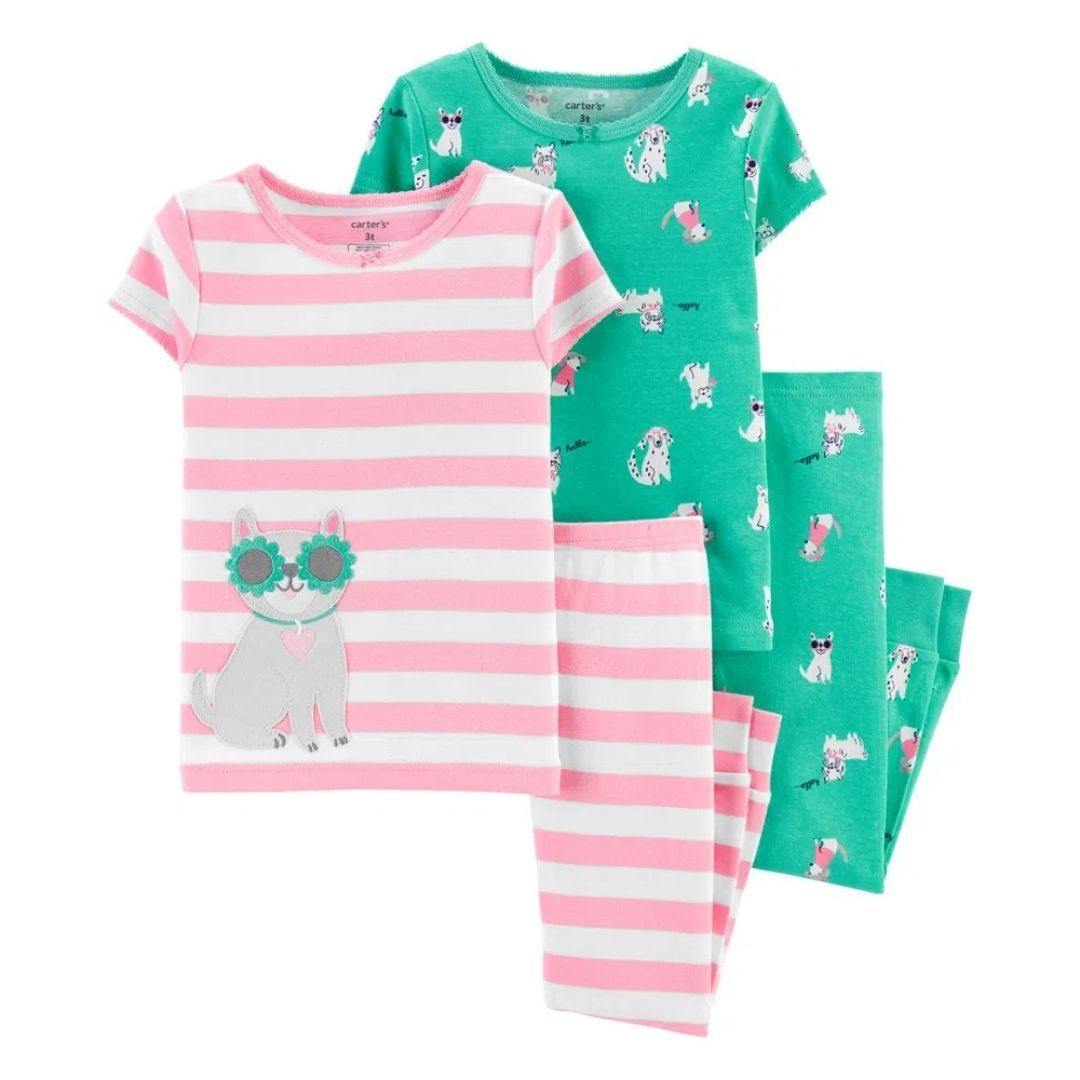 PIJAMA CARTERS 4PZAS GATOS ROSA Y VERDE NIÑA - Mibebu -  Ropa Infantil