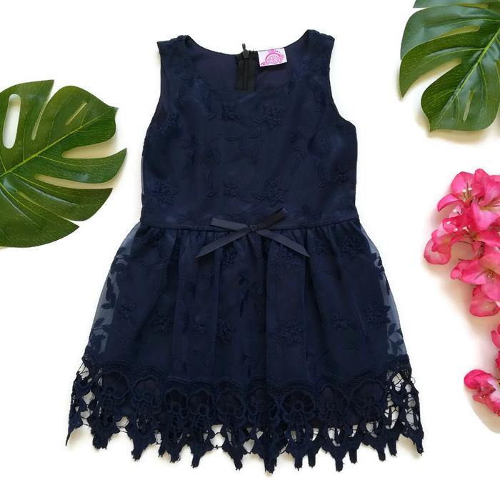 VESTIDO AZUL BORDADO - Mibebu -  Ropa Infantil