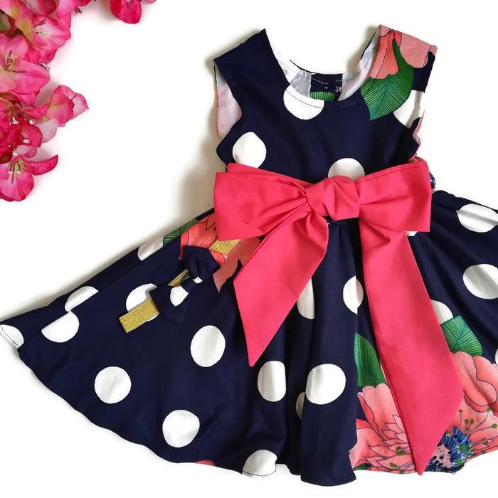 VESTIDO AZUL CON FLORES - Mibebu -  Ropa Infantil