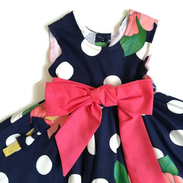 VESTIDO AZUL CON FLORES - Mibebu -  Ropa Infantil