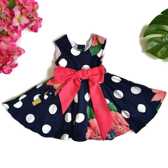 VESTIDO AZUL CON FLORES - Mibebu -  Ropa Infantil