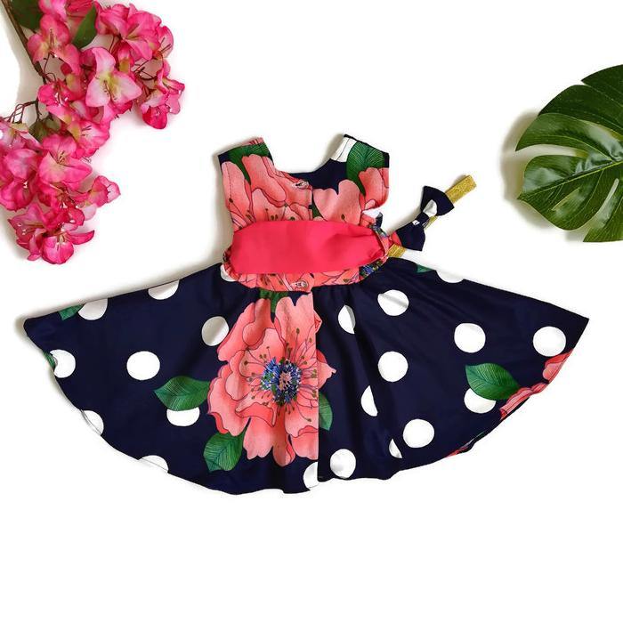 VESTIDO AZUL CON FLORES - Mibebu -  Ropa Infantil