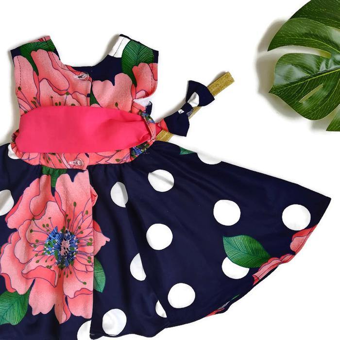 VESTIDO AZUL CON FLORES - Mibebu -  Ropa Infantil